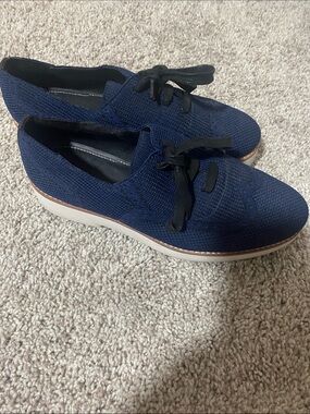 Zara Navy and White Knit Loafers